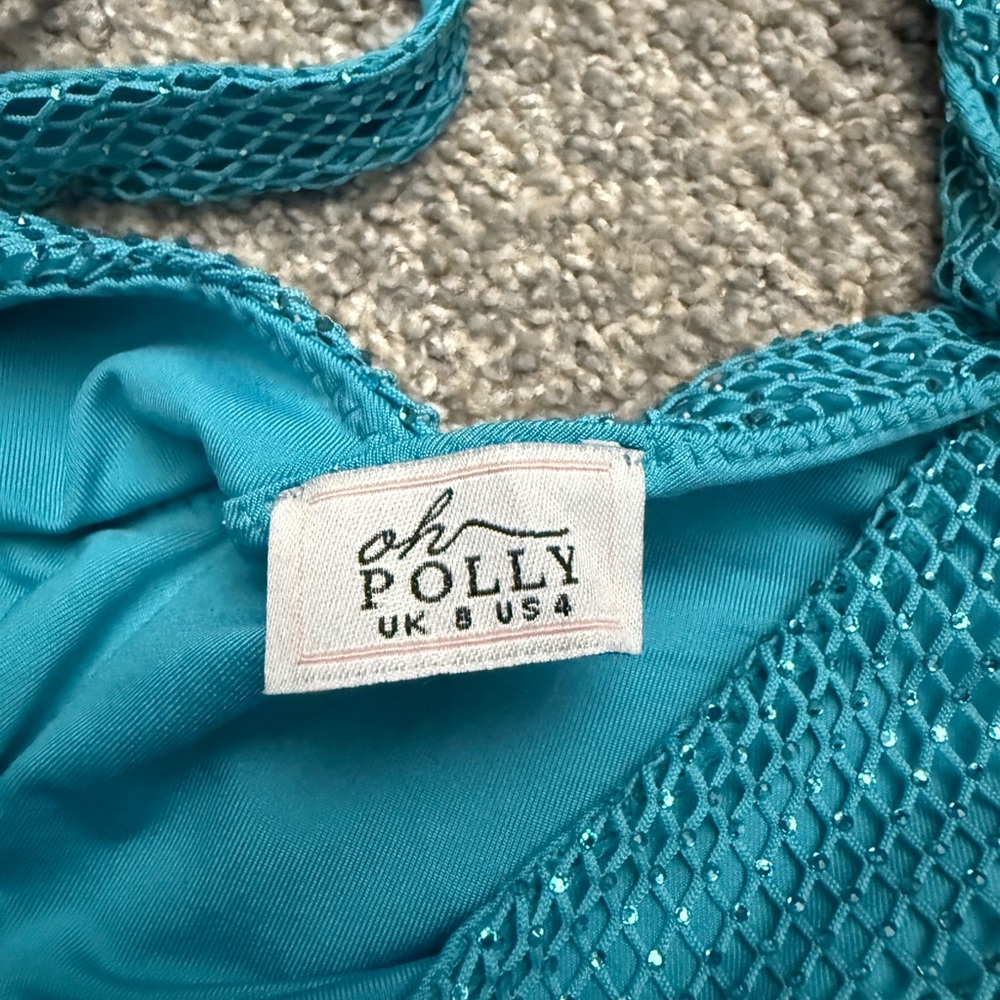 Oh Polly Teal Mesh Detail Dress - Picture 6 of 6